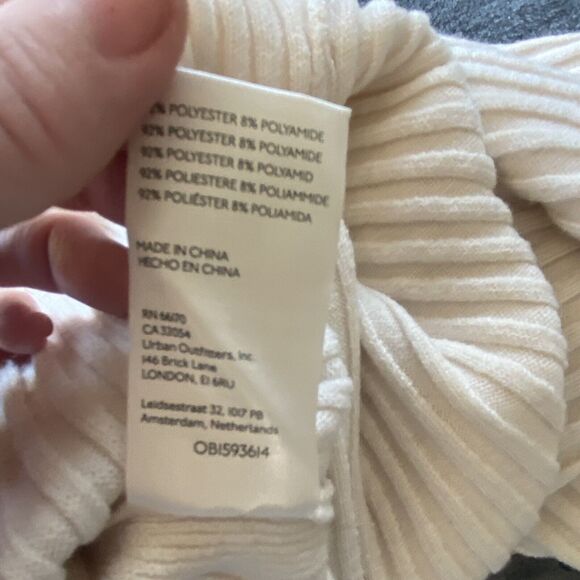 Free People Sweater Billie Mock Neck Womens XS Ivory Crop Ribbed Oversized Boho - Picture 14 of 15